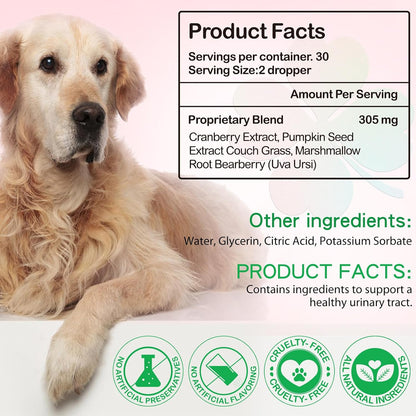 Urinary Tract Support Drops for Dogs – Herbal Formula with Cranberry and Pumpkin Seed, Bacon Flavour (60 ml)