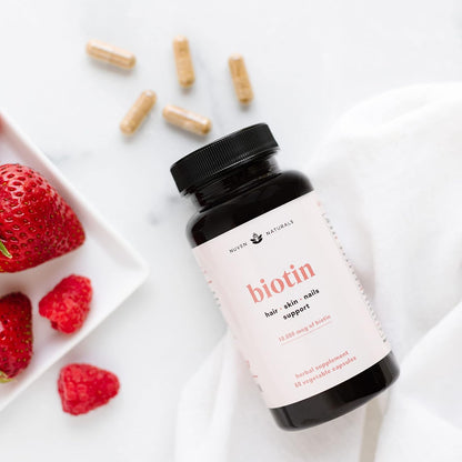 Nuven Naturals Hair Supplements - Biotin 10,000 µg with Vitamin A, E, C, D & Adaptogens - 60 Capsules