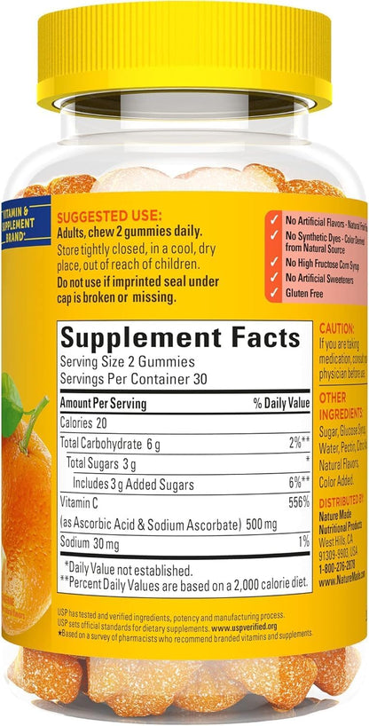 Nature Made Extra Strength Vitamin C 500 mg Gummies, 60 Count (Pack of 2)