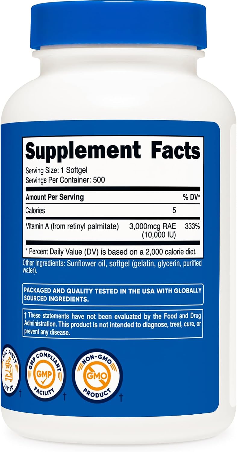 Nutricost Vitamin A 10,000 IU, 500 Softgels (3 Bottles) - görsel 4