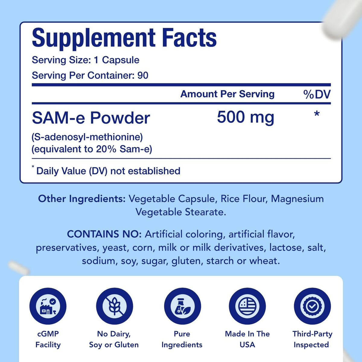 SAM-e 500mg Supplement – S-Adenosyl-L-Methionine for Mood & Bone Support, 90 Capsules - görsel 4