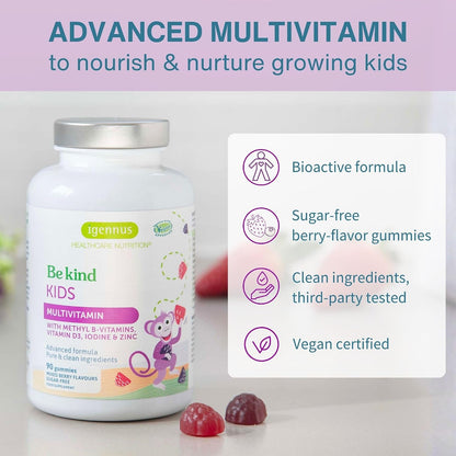 Igennus Methylated Kids Multivitamin Gummies, Age 4+ (6 x 90 Gummies) – Sugar-Free Natural Berry Flavour