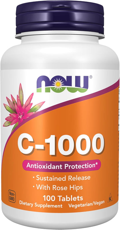 NOW Foods Vitamin C-1000 with Rose Hips, Sustained Release, 100 Tablets