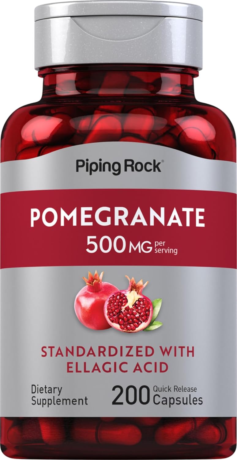 Piping Rock Pomegranate Extract Capsules | 500 mg | 200 Capsules | Standardised Formula with Ellagic Acid | Non-GMO and Gluten-free Food Supplement - görsel 1