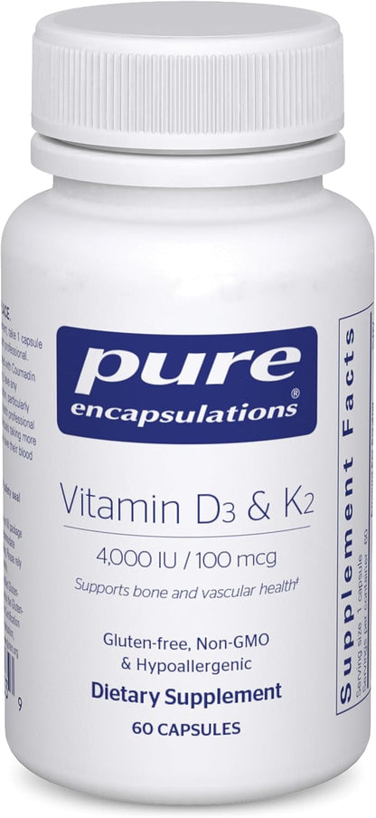 Pure Encapsulations Vitamin D3 & K2 - Bone & Vascular Health Support - Immune Function Support - Gluten-free - Non-GMO - 60 Capsules