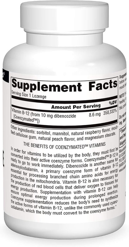 Source Naturals Dibencozide - Coenzymated B-12 Athletic Series, Quick Dissolving Food Supplement, 120 Lozenges