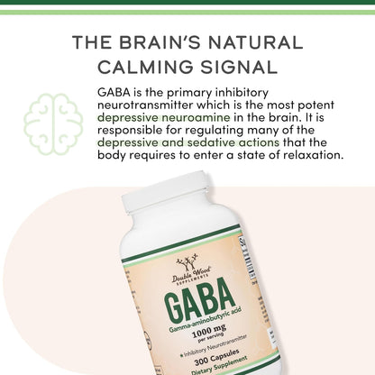 GABA Supplement (300 Capsules, 1,000mg per Serving) – Supports Relaxation and Sleep | Vegan, Gluten-free, Non-GMO | Double Wood