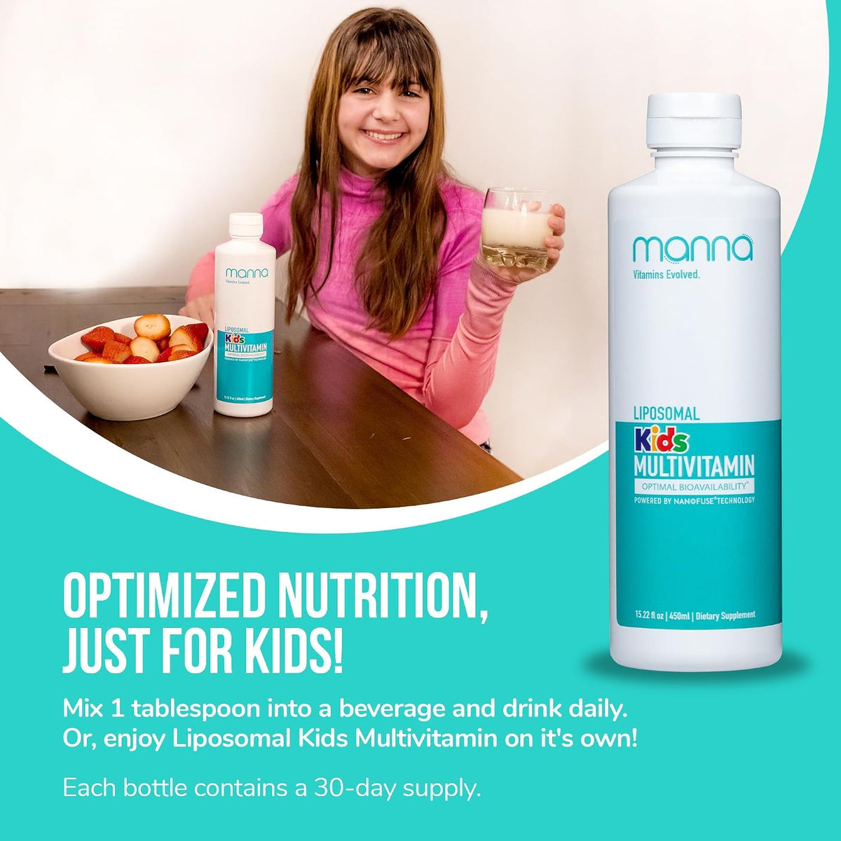Manna Vitamins Evolved Liposomal Children's Multivitamin – Liquid Multivitamin for Kids with Vitamin D3, A, B12, C, Zinc & More - görsel 6
