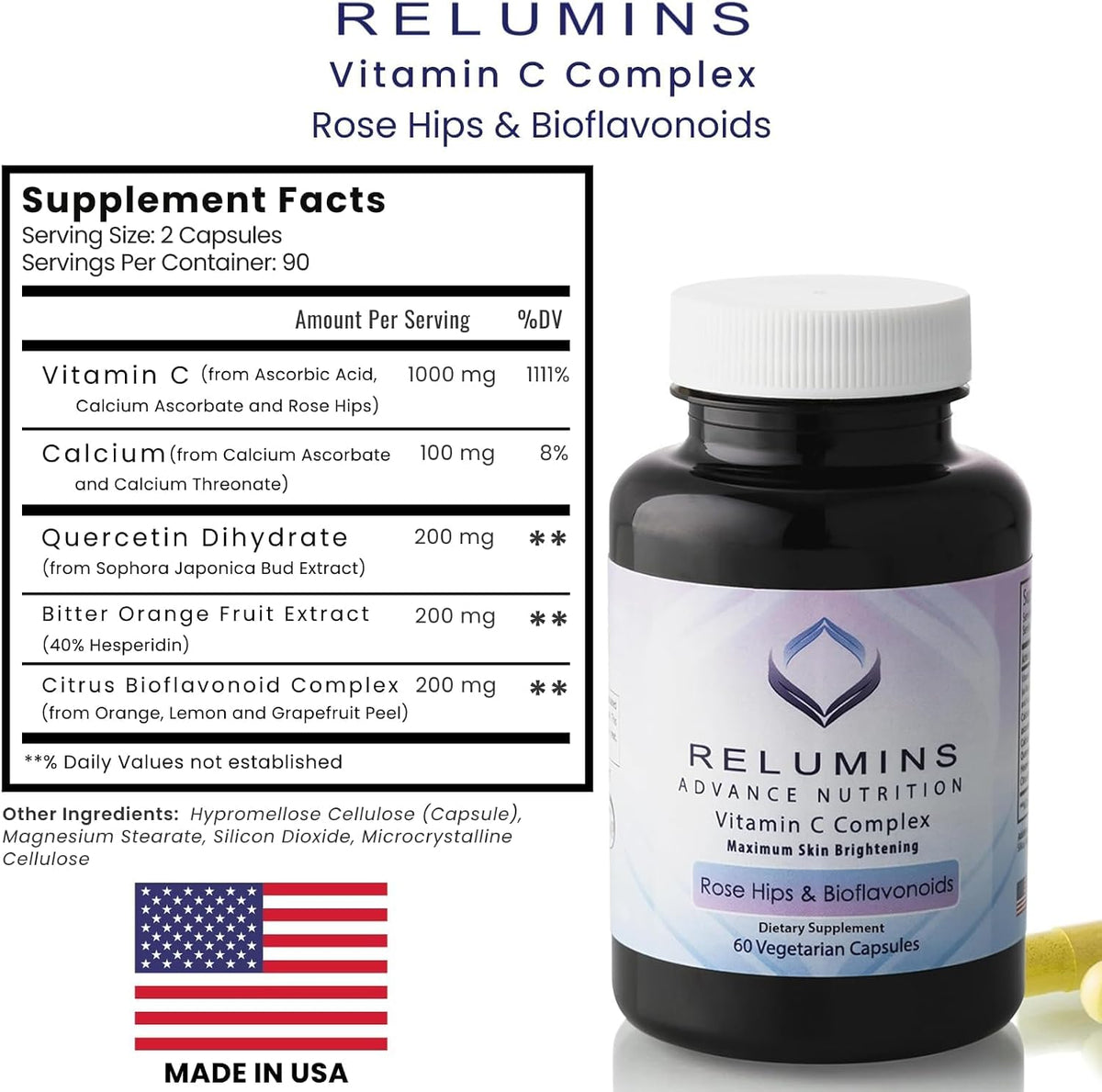 Relumins Advanced Vitamin C Supplement with Rose Hips - 1000mg, 60 Capsules - görsel 8