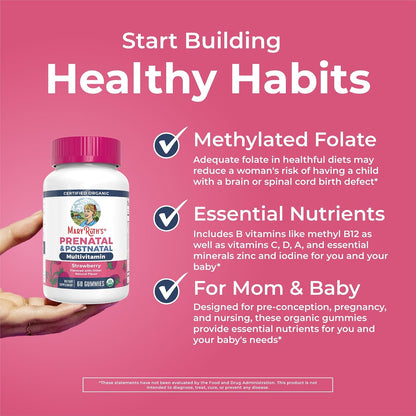MaryRuth's Organics Prenatal Vitamins for Women - Certified Organic Prenatal Gummies with Methylfolate 800 mcg DFE & Iodine - Vegan, Non-GMO (30 Servings)