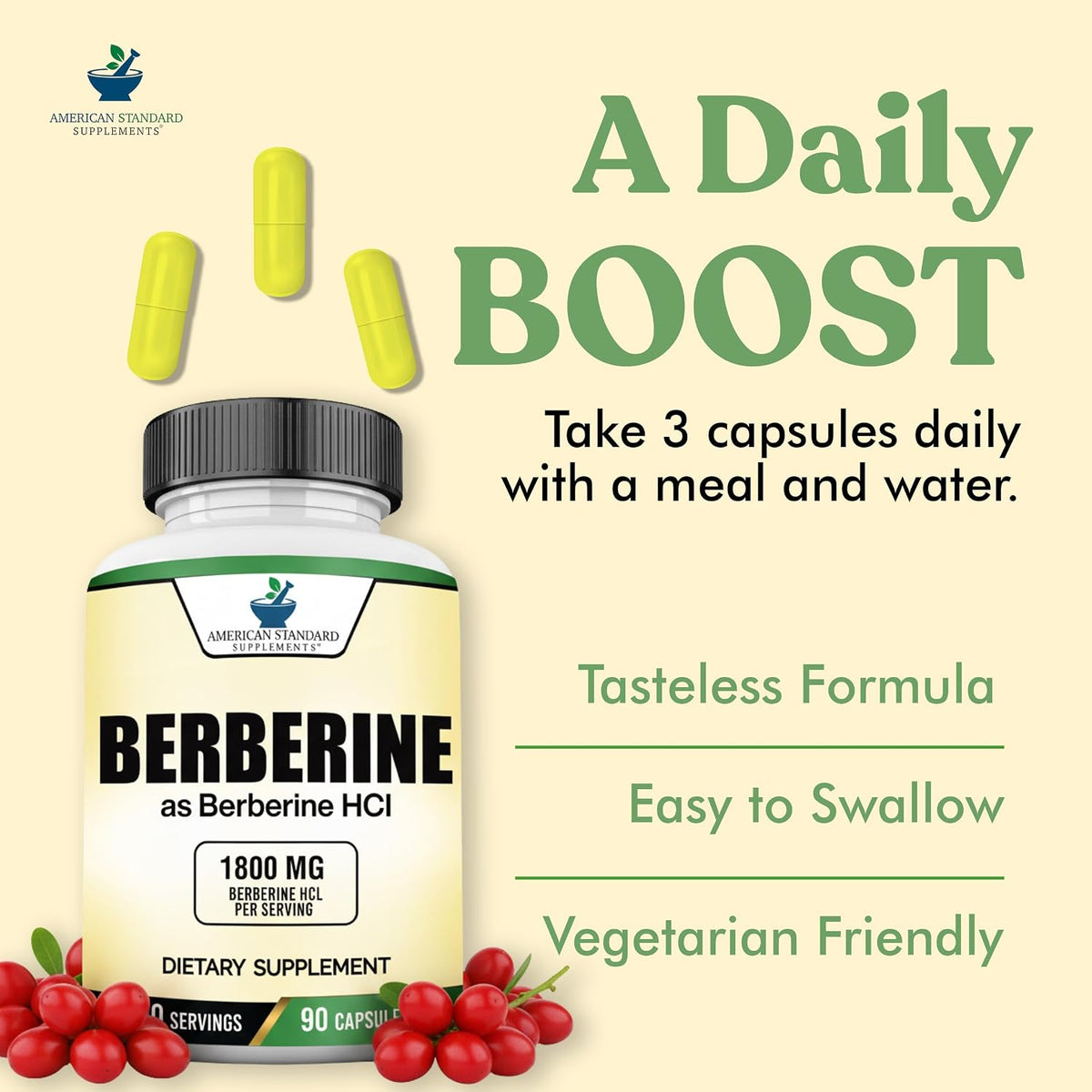 American Standard Supplements Berberine Capsules 1800mg Per Serving, 90 Vegetable Capsules - görsel 4