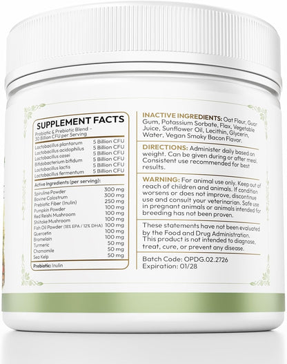 30 Billion CFU Probiotics for Dogs – Gut & Allergy Defence Chews with Quercetin, Colostrum, Turmeric, Mushrooms – 90 Soft Chews – Made in USA