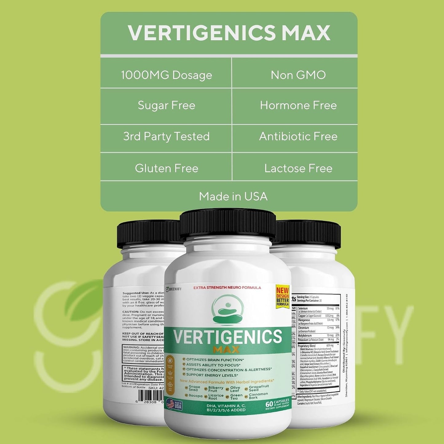 Vertigenics Max Brain Support Supplement, Extra Strength Neuro Formula, 60 Capsules, with Herbal Ingredients and Vitamins - görsel 5