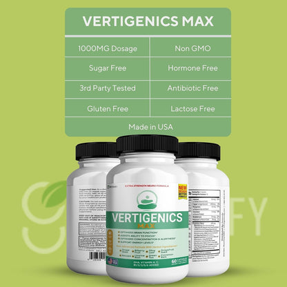 Vertigenics Max Brain Support Supplement, Extra Strength Neuro Formula, 60 Capsules, with Herbal Ingredients and Vitamins