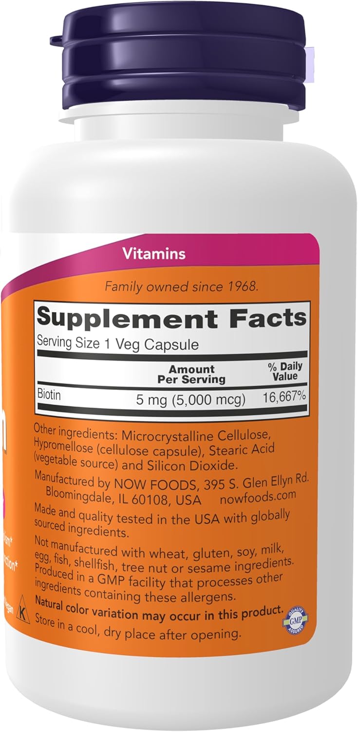 NOW Foods Biotin 5000 mcg - 120 Vegetable Capsules - görsel 3