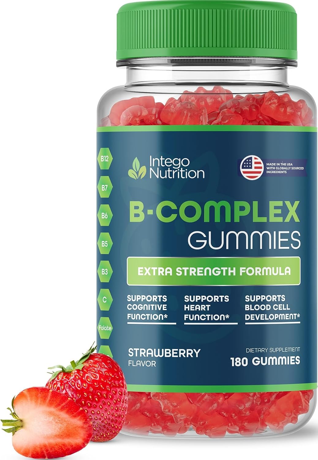 INTEGO NUTRITION Vitamin B Complex Gummies for Adults, Strawberry, 180 Gummies - görsel 1