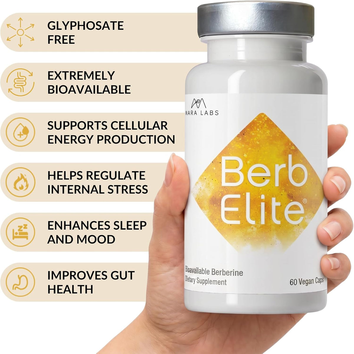 Mara Labs BerbElite - 350mg Berberine HCL with Broccoli Seed Complex - 60 Vegan Capsules - görsel 3