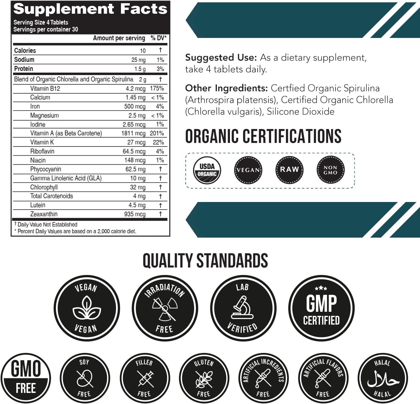 Triquetra Health Organic Spirulina & Chlorella Tablets (120 Tablets) - görsel 2