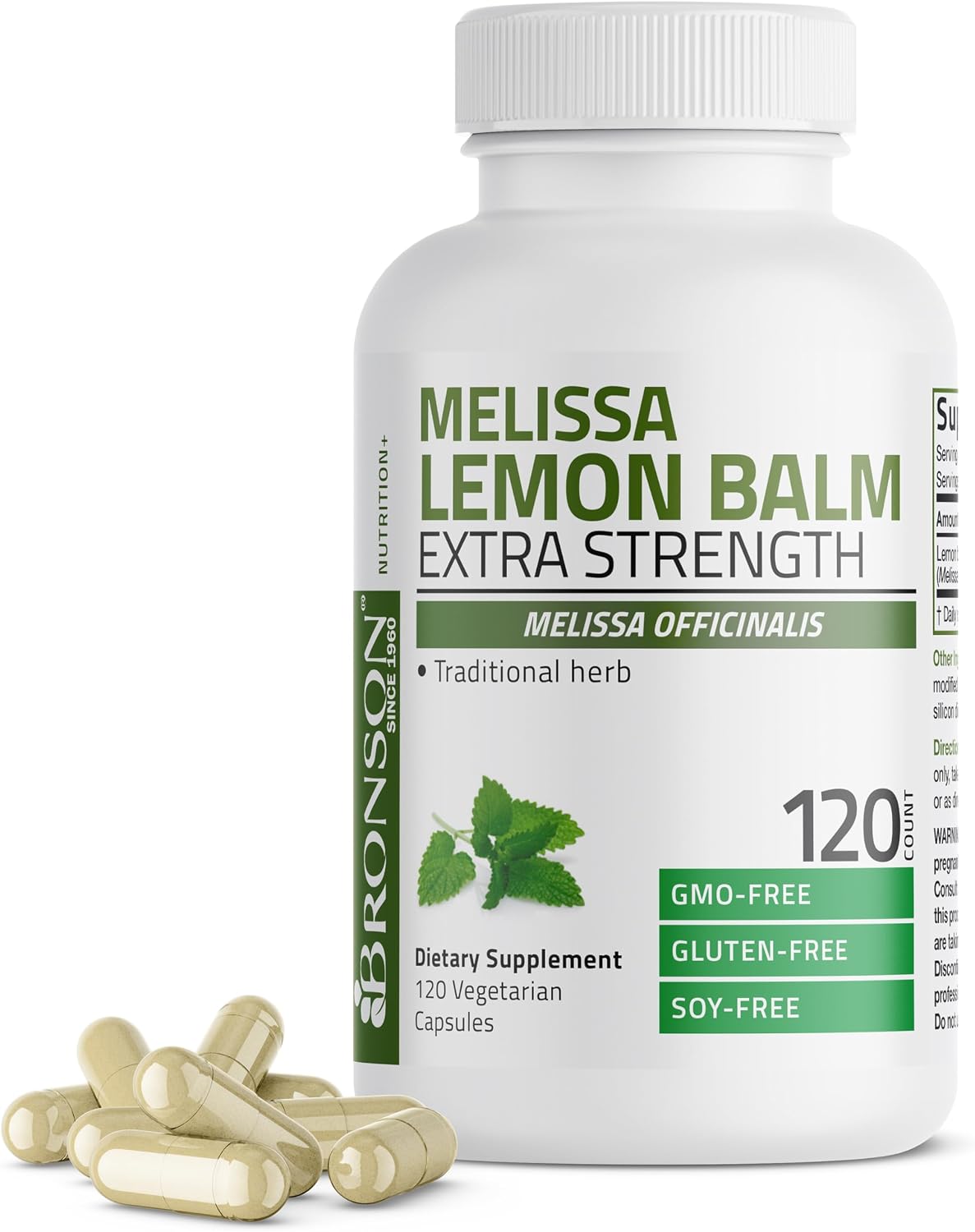 Bronson Melissa Lemon Balm Extra Strength, Non-GMO, 120 Vegetarian Capsules - görsel 1