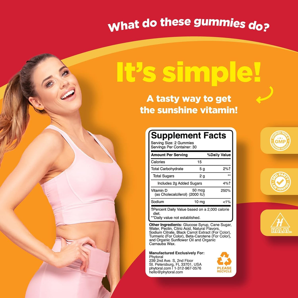 Phytoral Chewable Vitamin D3 Gummies for Adults - 2000 IU - Immune & Bone Health - 60 Count - görsel 3