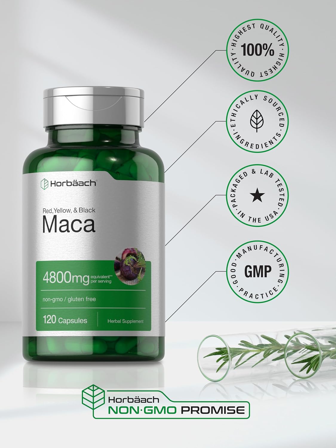 Horbäach Maca Root Capsules - High Potency Peruvian Maca Extract, 120 Quick-Release Capsules - görsel 6