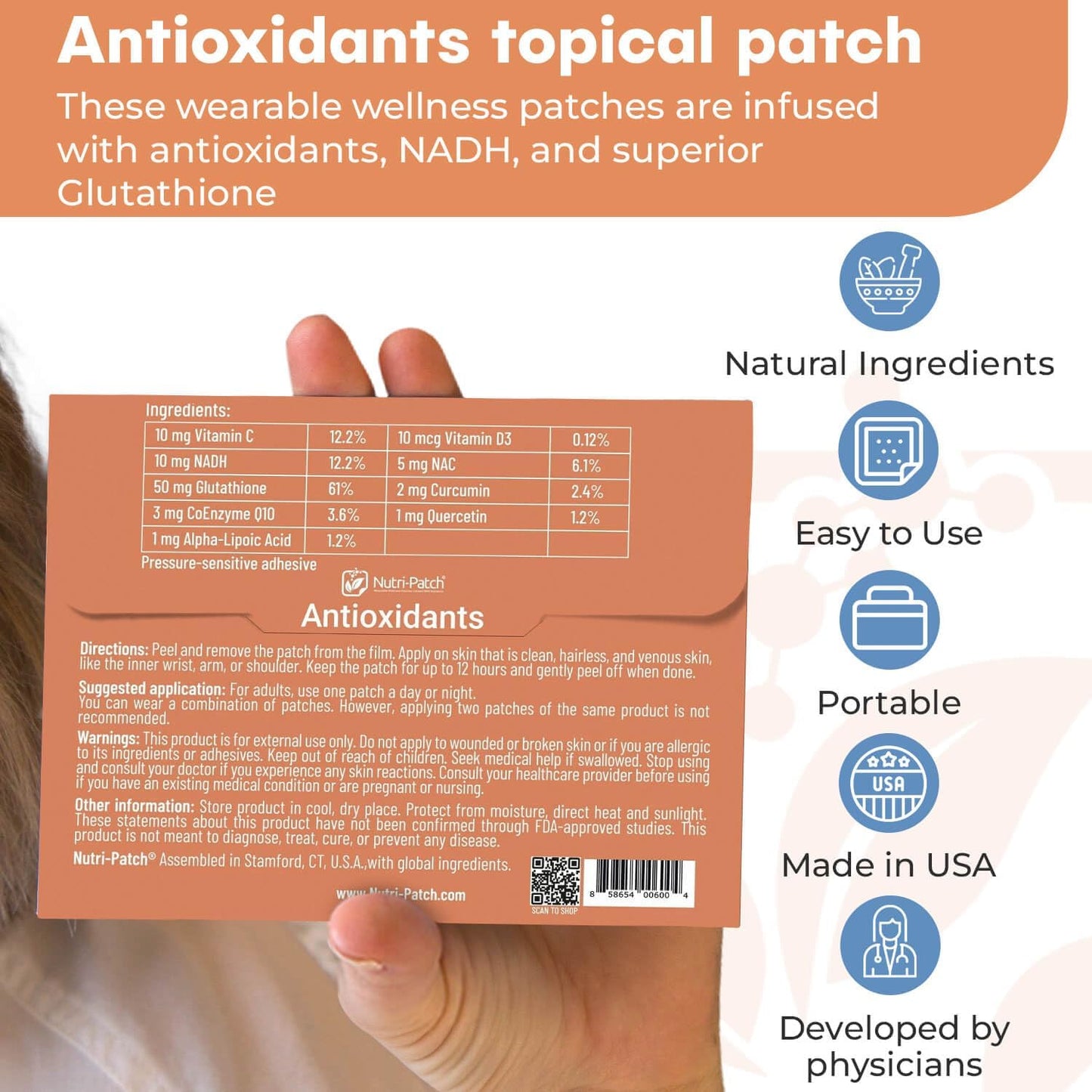 NUTRI-PATCH® Antioxidants Topical Patch, Infused with NADH, Glutathione, Coenzyme Q10, NAC, and Nutrients (30/Pack) - görsel 7