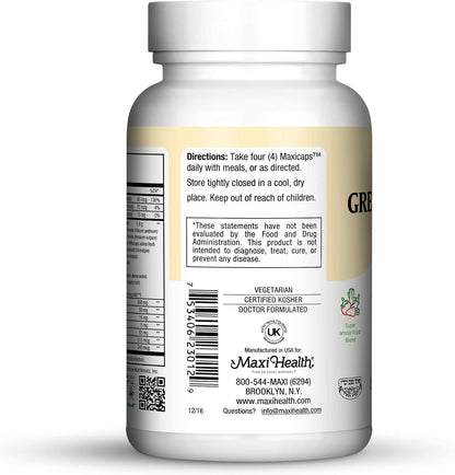 Maxi Health Super Greens - Wholefood Blend for Energy and Immune Support - 120 Kosher Capsules