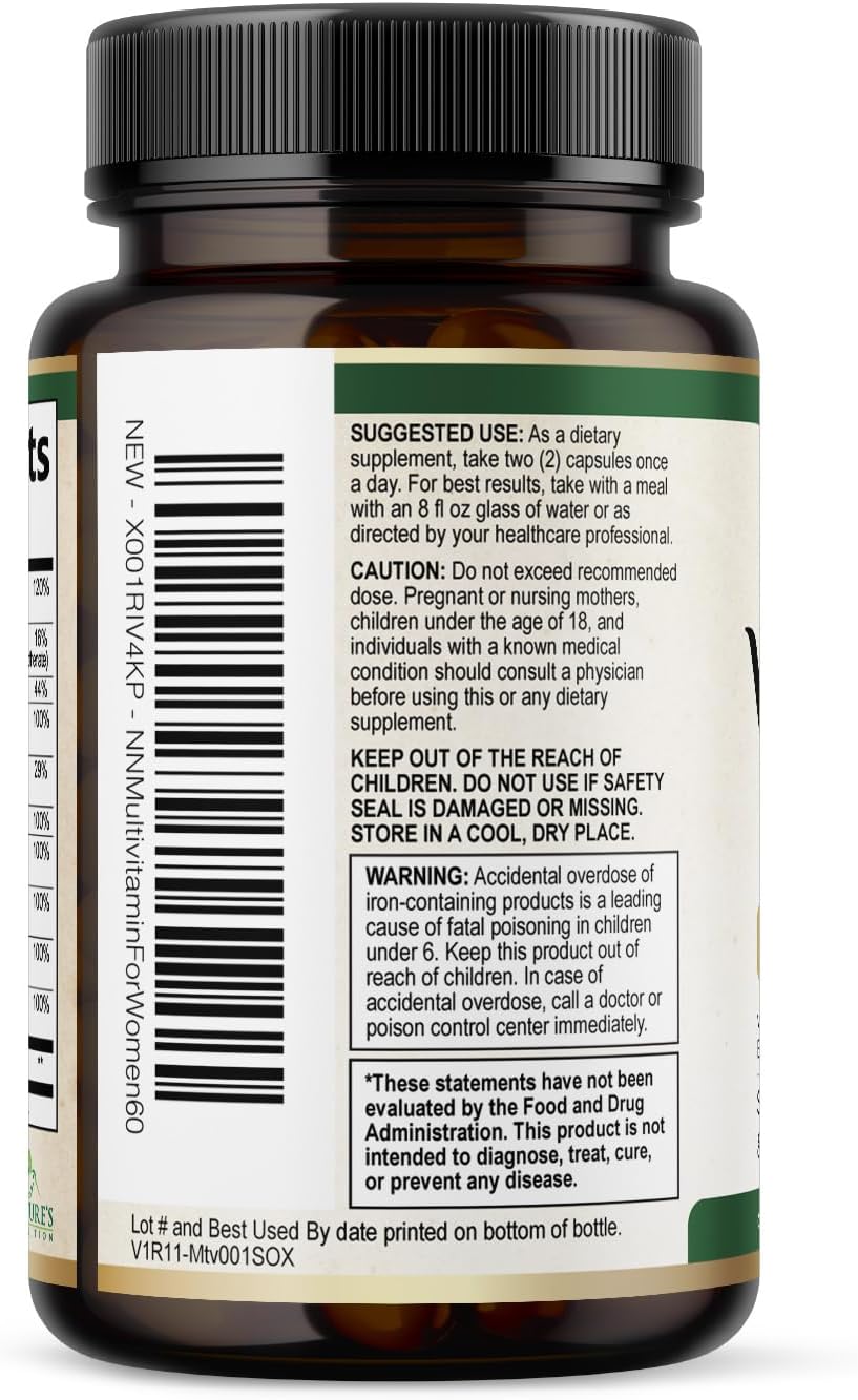 Multivitamin for Women – Complete Daily Supplement with Vitamins A, C, D, E, B6, B12, Zinc, Calcium & Magnesium – Supports Energy, Immunity and Hair, Skin & Nails – 60 Capsules - görsel 8