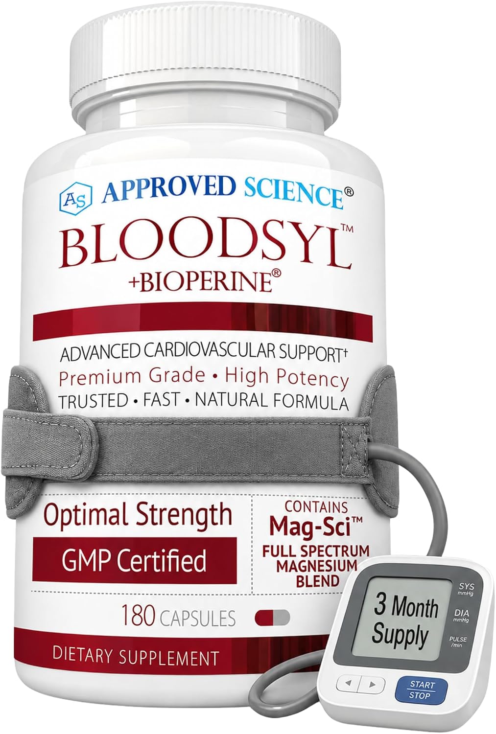 Approved Science Bloodsyl - Blood Pressure Support Supplement - Supports Blood Pressure Levels Already Within Normal Range - Hawthorn Berry, Garlic, Magnesium and Hibiscus Capsules - Vegan - 180 Capsules, 3 Months - görsel 1