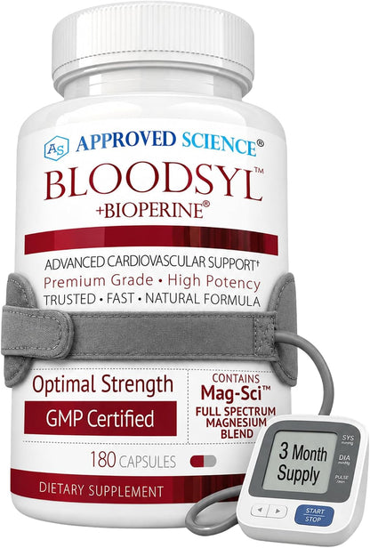 Approved Science Bloodsyl - Blood Pressure Support Supplement - Supports Blood Pressure Levels Already Within Normal Range - Hawthorn Berry, Garlic, Magnesium and Hibiscus Capsules - Vegan - 180 Capsules, 3 Months