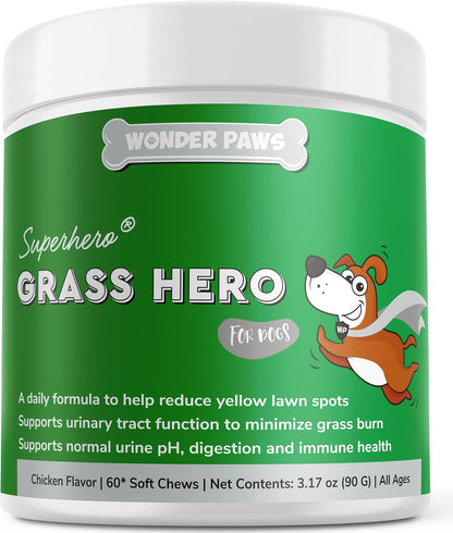 Wonder Paws Grass Hero, Grass Burn Spot Chews – Dog Urine Lawn Saver with Cranberry & Methionine – 60 Soft Chews