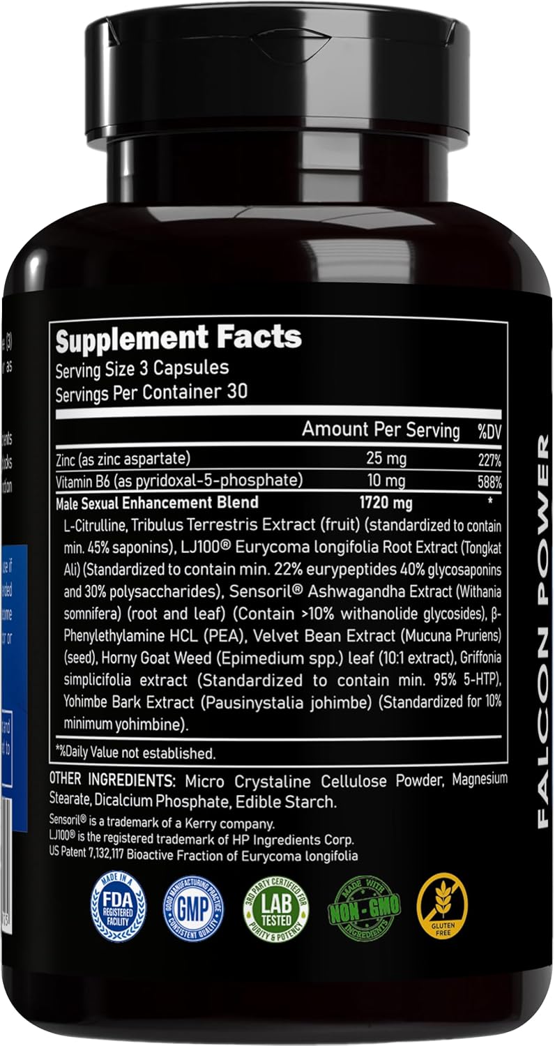 Falcon Power – Herbal Supplement for Men – LJ100 Tongkat Ali & Sensoril Ashwagandha – 30 Doses - görsel 10