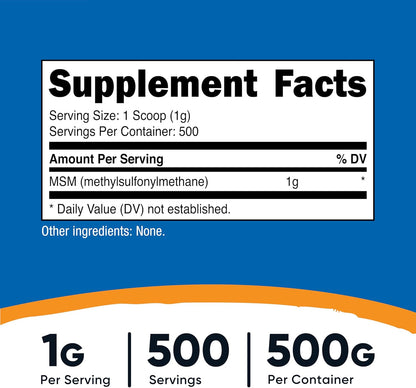 Nutricost Pure MSM Powder 500 g (Methylsulfonylmethane)