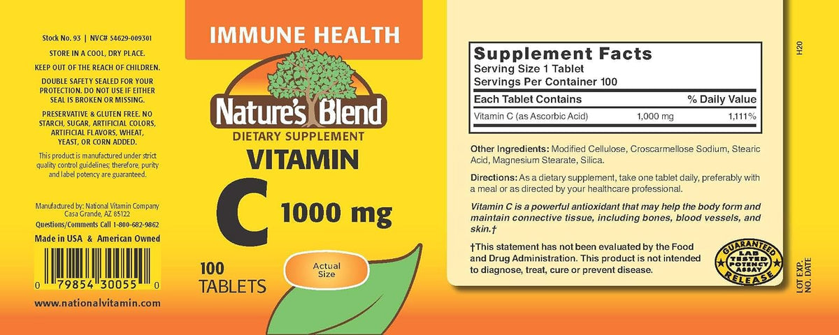 Nature's Blend Vitamin C 1000 mg 100 Tablets - görsel 2