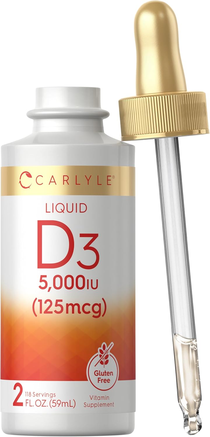 Carlyle Vitamin D3 Liquid Drops, 5000 IU (125 mcg), 2 oz - Vegetarian, Non-GMO, Gluten-free Supplement - görsel 1