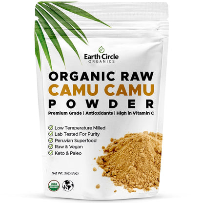 Earth Circle Organics Camu Camu Powder – Organic Raw Berry Powder with Natural Vitamin C & Antioxidants – Vegan, Kosher, Non-GMO Superfood – 85g (Pack of 3)