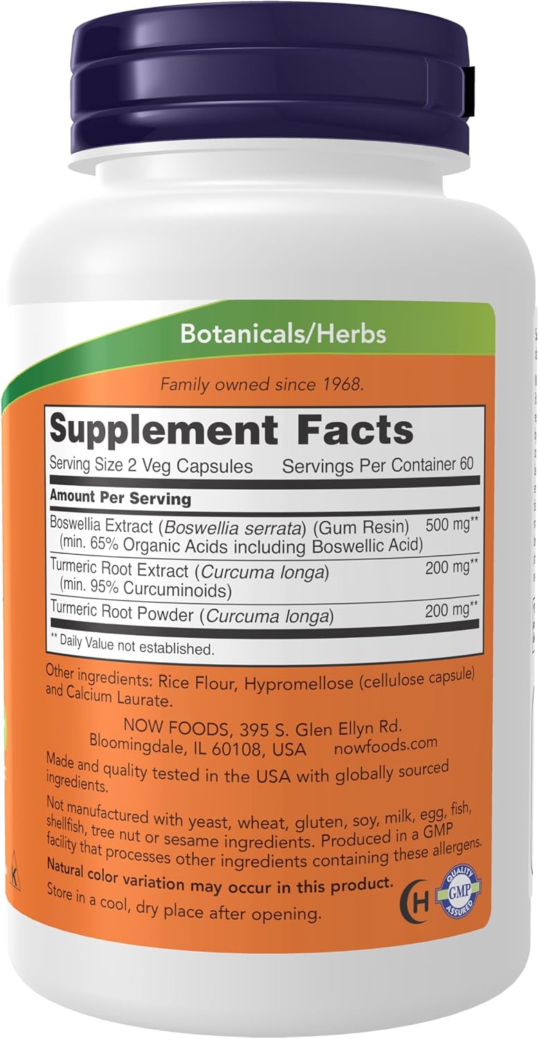 NOW Foods Boswellia Extract 250 mg with Turmeric Root Extract, 120 Veg Capsules - görsel 2
