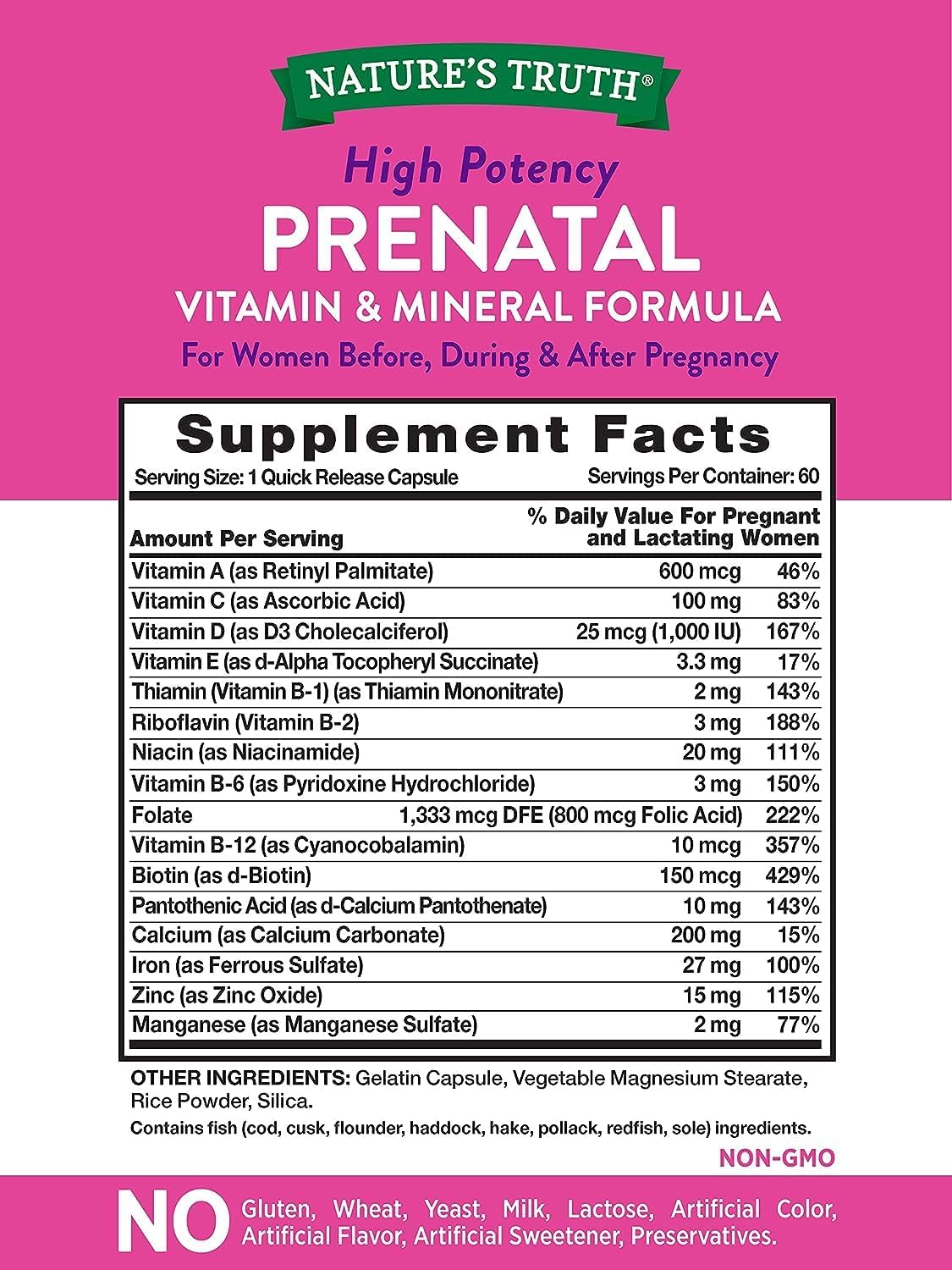Prenatal Vitamins with Folic Acid - 60 Capsules (Pack of 2) by Nature's Truth - görsel 2
