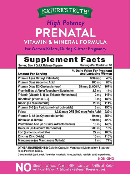 Prenatal Vitamins with Folic Acid - 60 Capsules (Pack of 2) by Nature's Truth