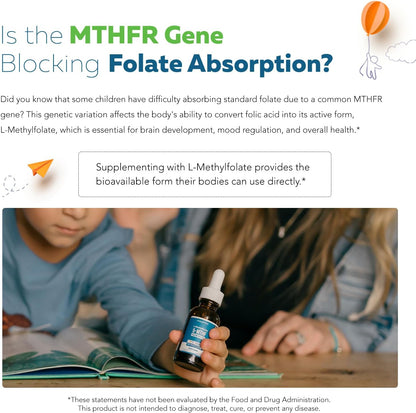Organic Kids L-Methylfolate + Methyl B12 Cofactor - MTHFR Sublingual Form - 5-MTHF, Superior Form of Folate - Adjustable Dosage for All Ages - Mood, Behaviour, Cognition - Organic Berry Flavour, 30 ml
