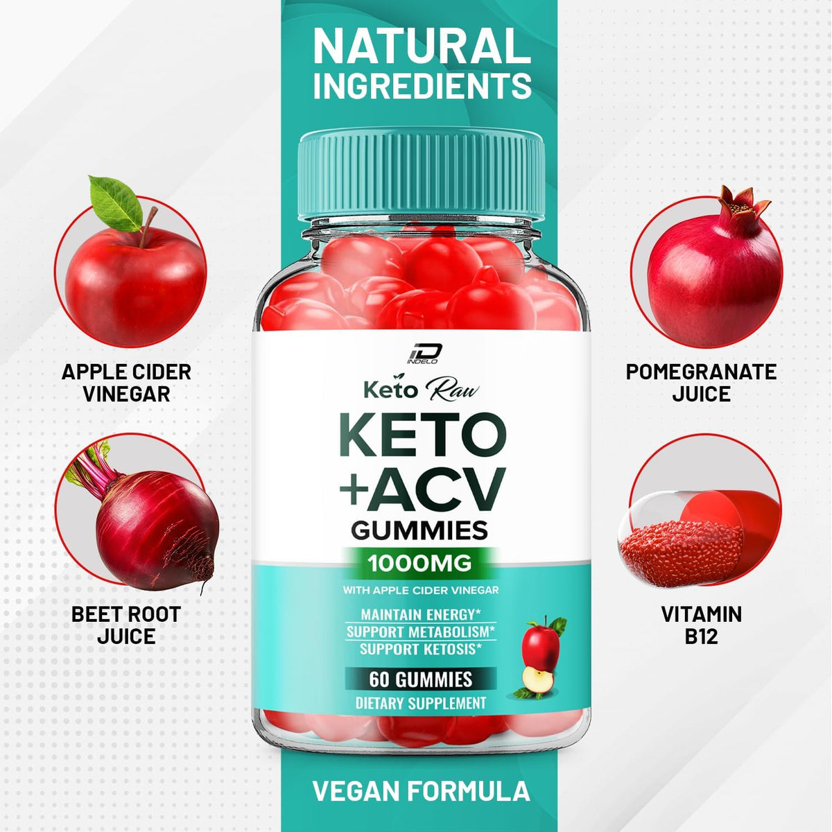 Keto Raw ACV Gummies Supplement – Apple Cider Vinegar 1000mg + Vitamin B12 (2 Pack, 120 Gummies) - görsel 6