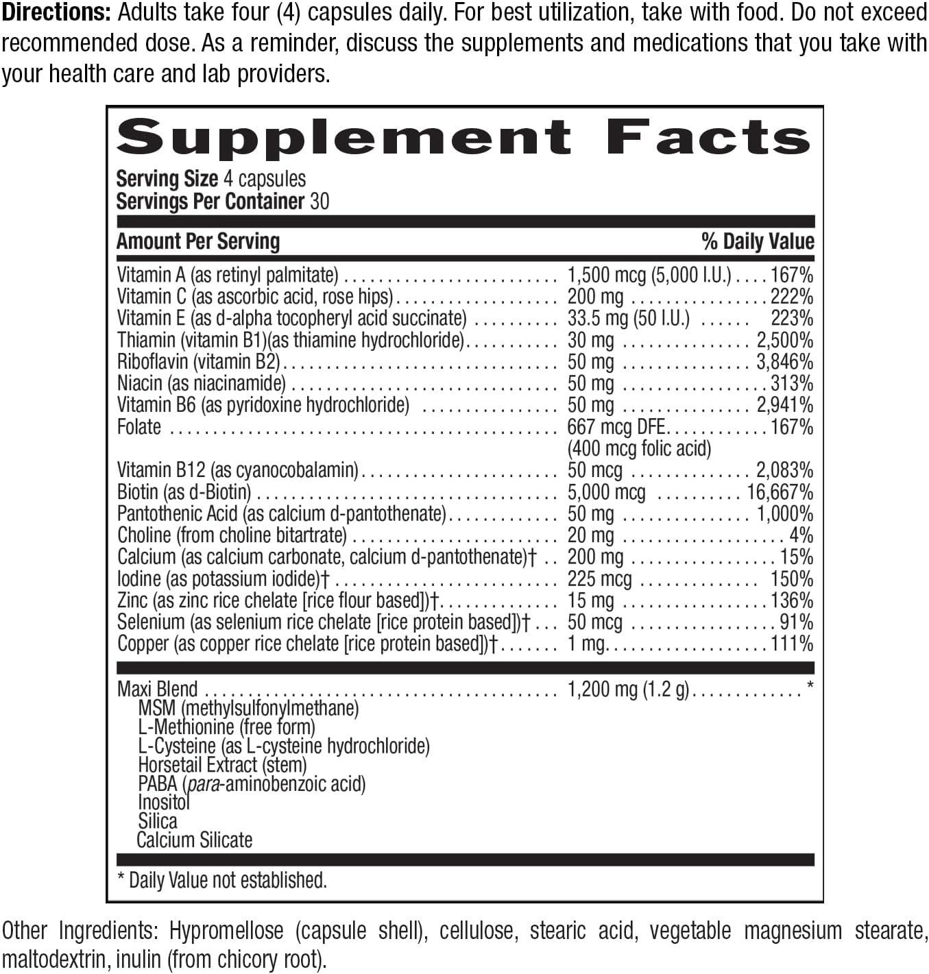 Country Life Maxi-Hair Plus Hair, Skin & Nails Vitamin with 5,000 mcg Biotin - 120 Vegetarian Capsules - görsel 7