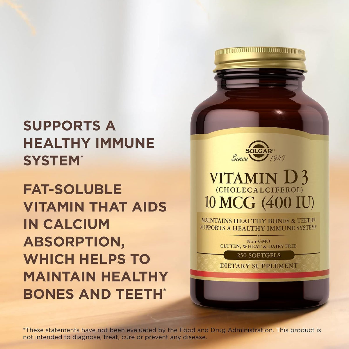 Solgar Vitamin D3 (Cholecalciferol) 10 mcg (400 IU) Softgels, 250 Softgels - görsel 5