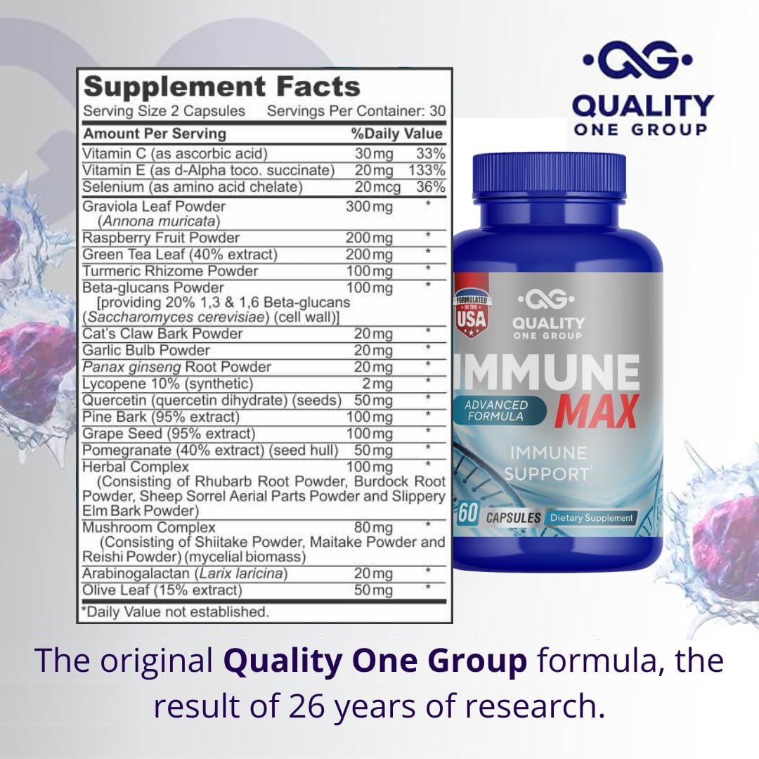 Immune Support Complex Food Supplement with Vitamin C, E, Quercetin, Graviola, Garlic, Selenium, Grape Seed, Advanced Immune Defence, Supports Overall Health, Provides Vital Nutrients & Antioxidants - görsel 2