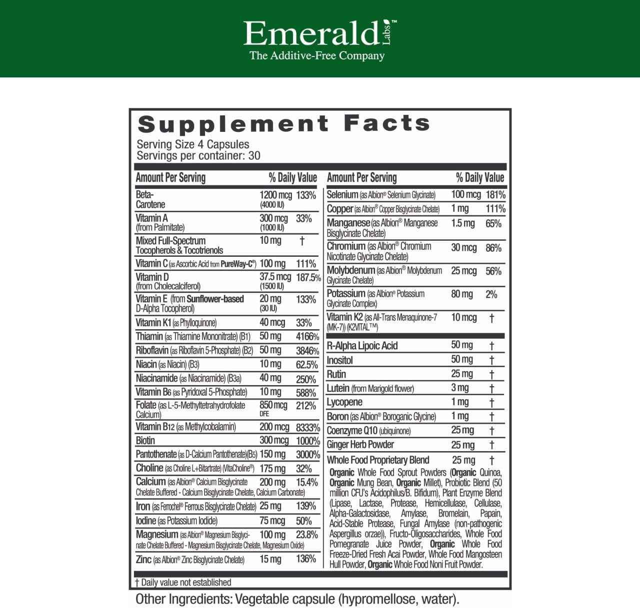 EMERALD LABS Prenatal Clinical Multi - Prenatal Multivitamin with Methylfolate, Albion Chelated Gentle Iron, Wholefood Ingredients & More - Soya & Gluten-Free - 120 Vegetable Capsules - görsel 2