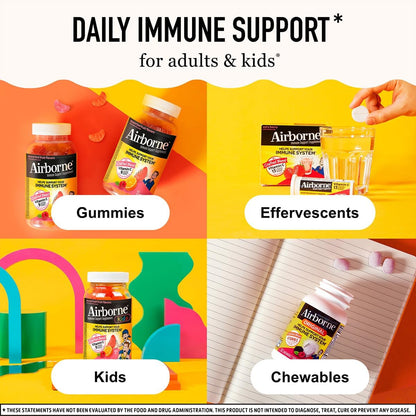Airborne 750mg Vitamin C Immune Support Gummies for Adults, Assorted Fruit Flavour, Gluten-Free (42 Count, 2-Pack)