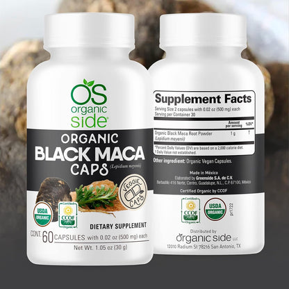 Organic Black Maca 60 Capsules | Natural Supplement with Black Maca Root Powder | Plant-Based Capsules for Energy, Vitality, and Hormonal Balance