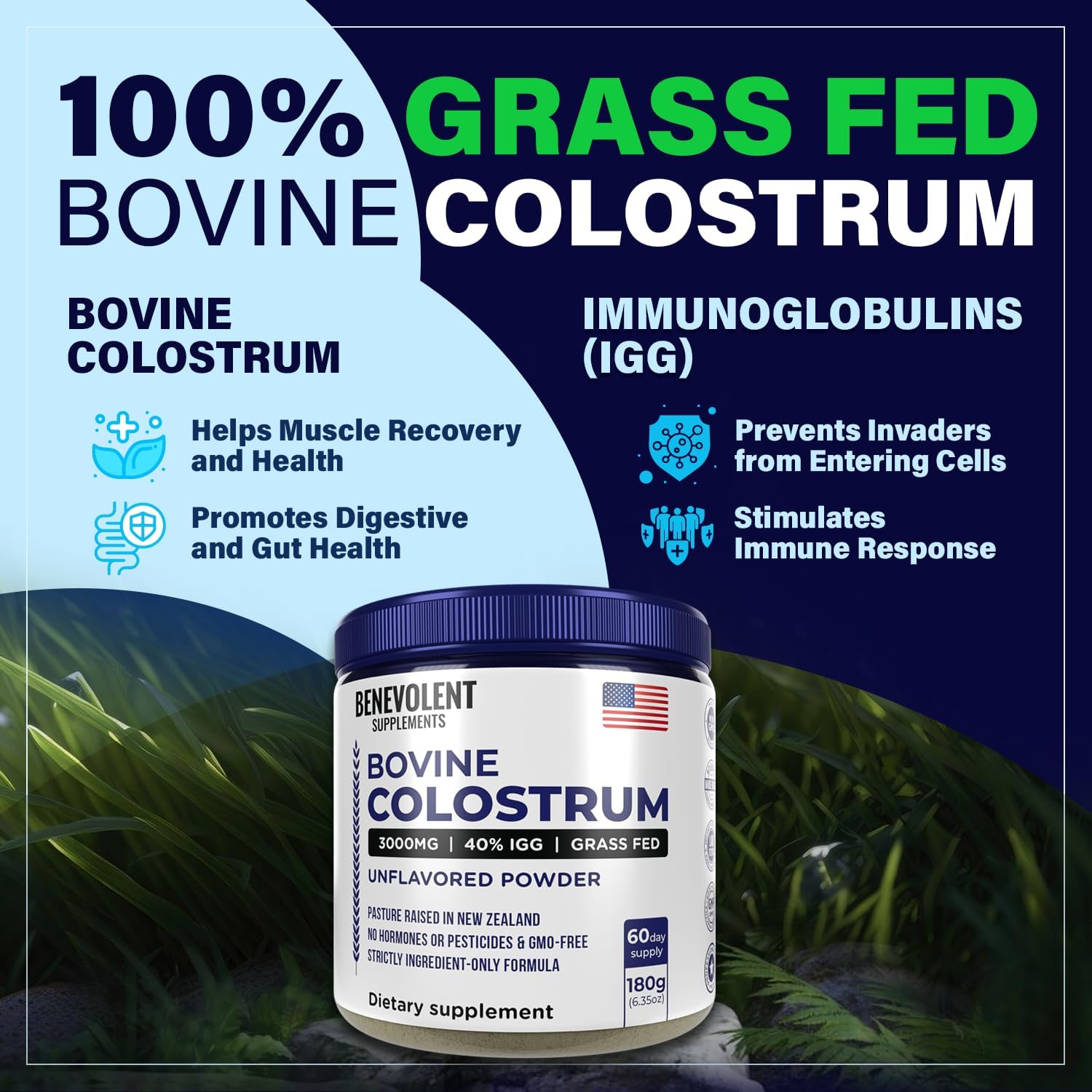 Bovine Colostrum Powder Supplement – 3000mg, 40% IgG, Grass Fed, Unflavoured (60 Servings) - görsel 7
