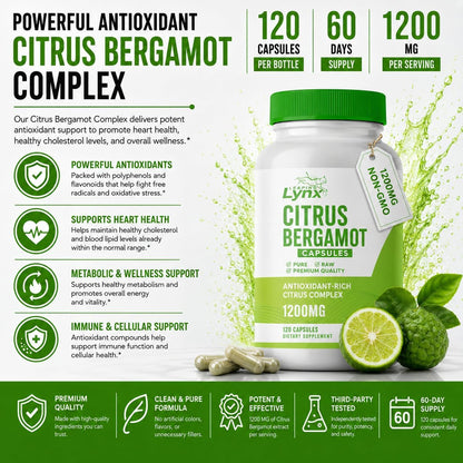 Leaping Lynx Citrus Bergamot 1200 mg – Heart Health & Cholesterol Support, 120 Capsules