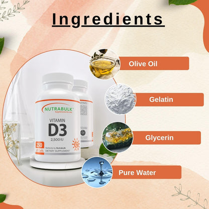 Vitamin D3 2500 IU Softgels - High-Potency Daily Supplement - Non-GMO, Gluten-Free - 250 Softgels
